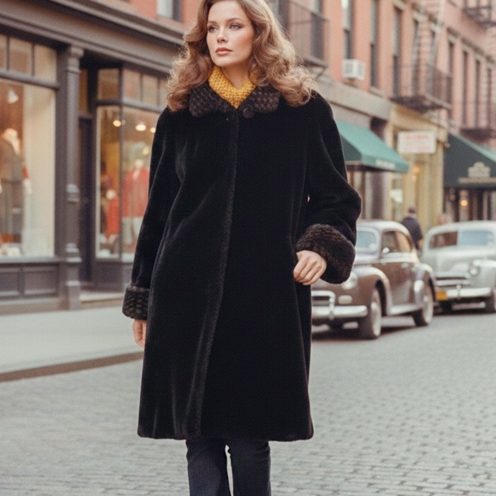 Vintage 70s Furrocious Faux Fur Long Swing Coat - Made in Canada - L/XL